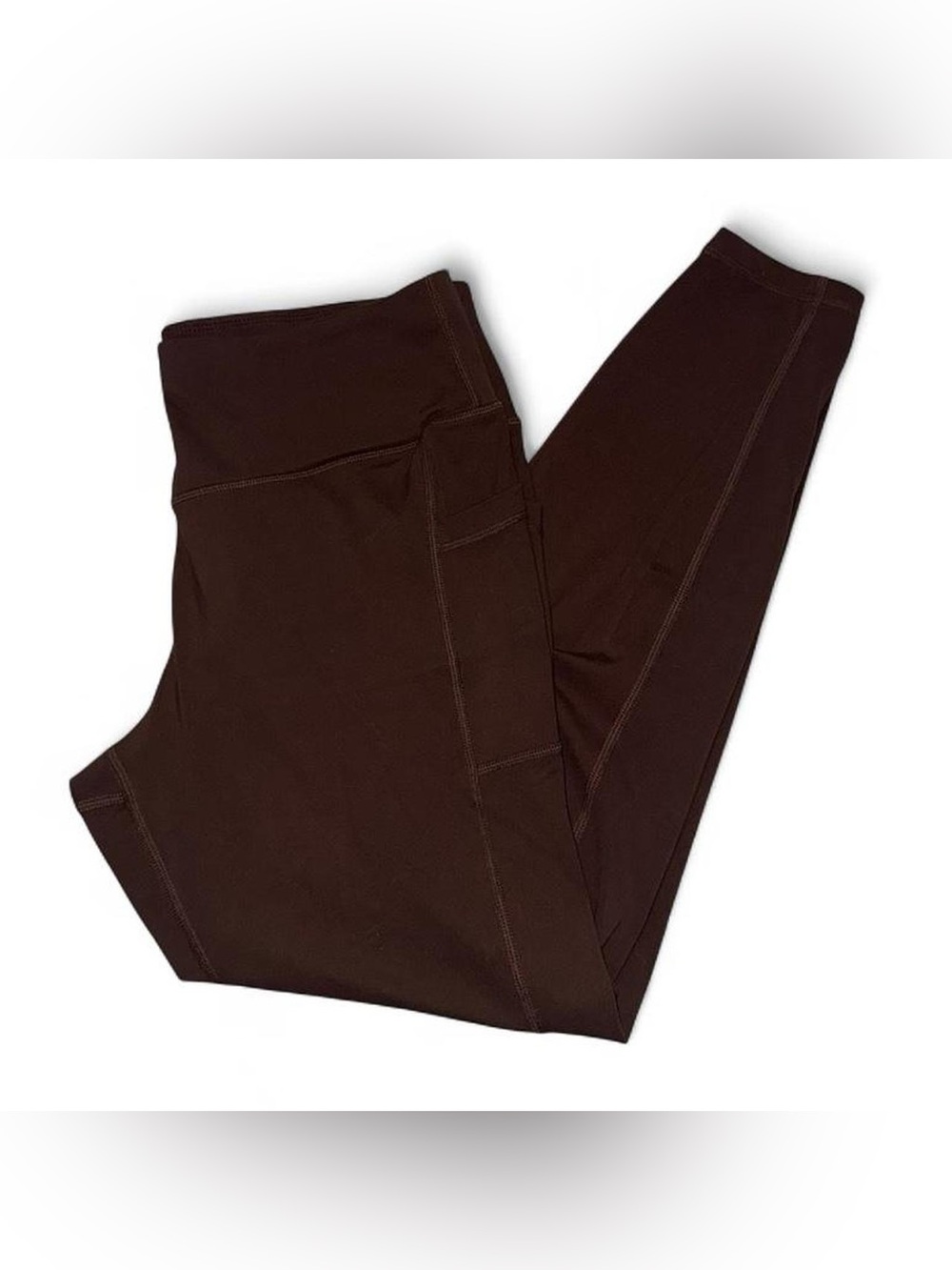 High-Rise Brown Kids Leggings with Side Pocket
